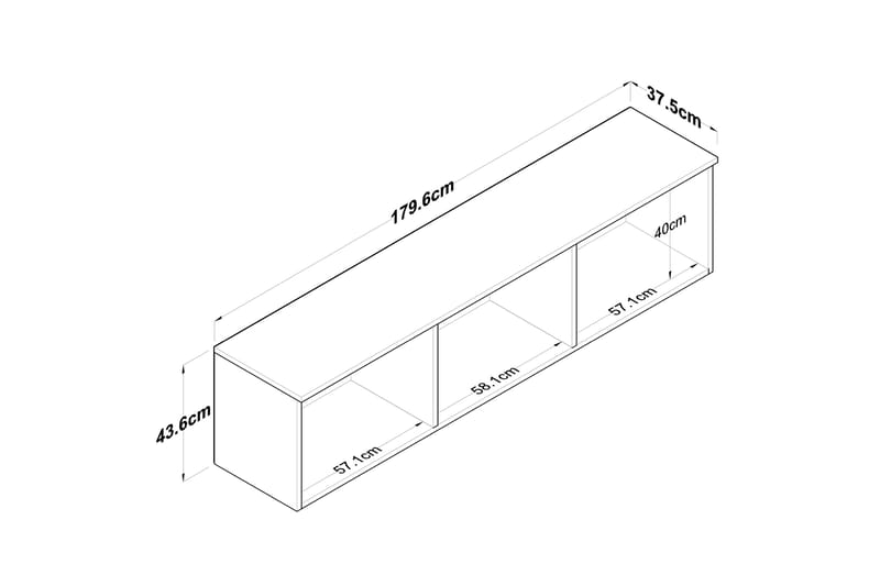 Jaibir Vegghylle 179,6x37,5 cm Hvit - Hanah Home - Opbevaring - Hylder & Reoler - Væghylde & vægreol