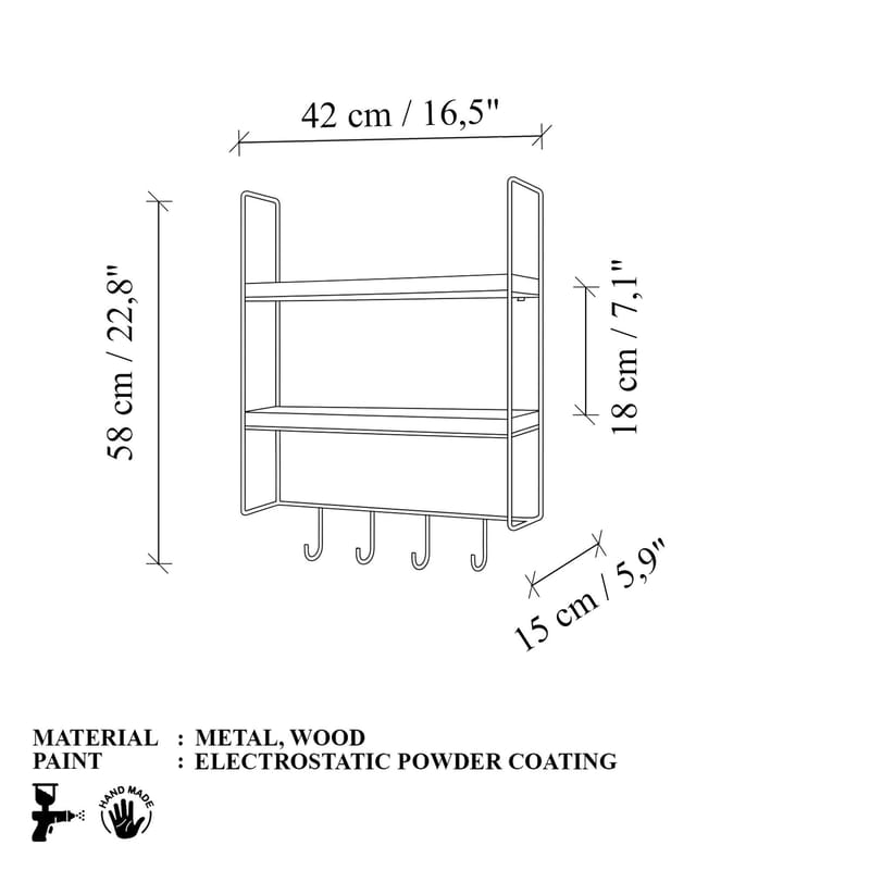 Alvorn væghylde 58x42 cm - Guld og Natur - Opbevaring - Hylder & Reoler - Væghylde & vægreol