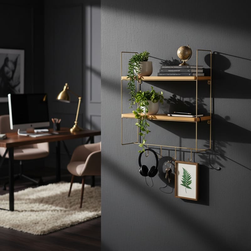 Alvorn væghylde 58x42 cm - Guld og Natur - Opbevaring - Hylder & Reoler - Væghylde & vægreol