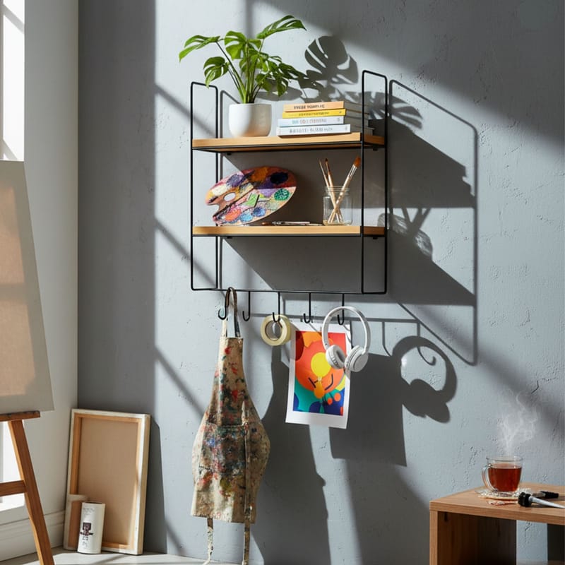 Alvorn væghylde 58x42 cm - Guld og Natur - Opbevaring - Hylder & Reoler - Væghylde & vægreol