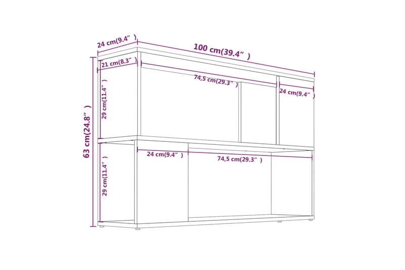 beBasic bogreol 100x24x63 cm konstrueret træ brun egetræsfarve - Brun - Opbevaring - Hylder & Reoler - Bogreol