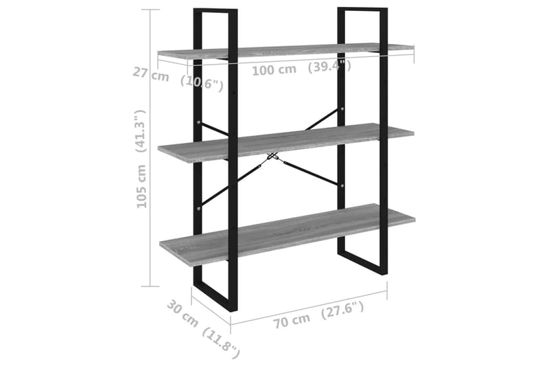 beBasic bogreol 100x30x105 cm konstrueret træ grå sonoma-eg - GrÃ¥ - Bogreol