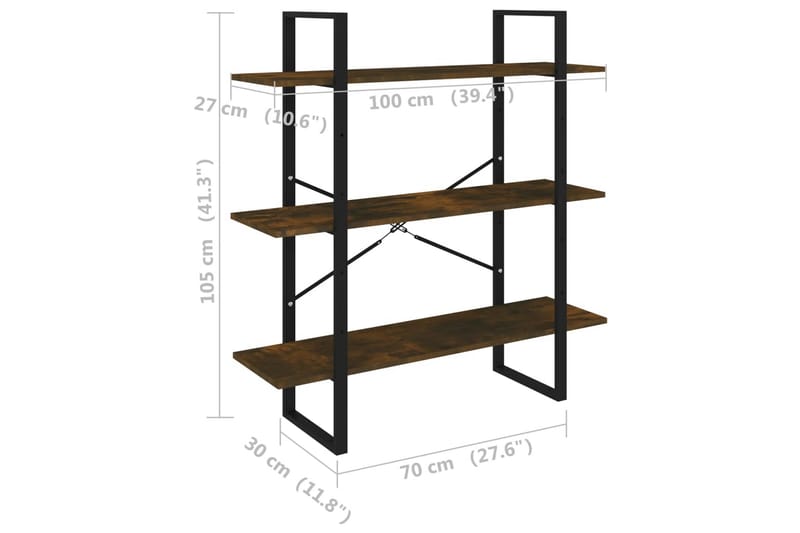 beBasic bogreol 100x30x105 cm konstrueret træ røget egetræ - Brun - Bogreol