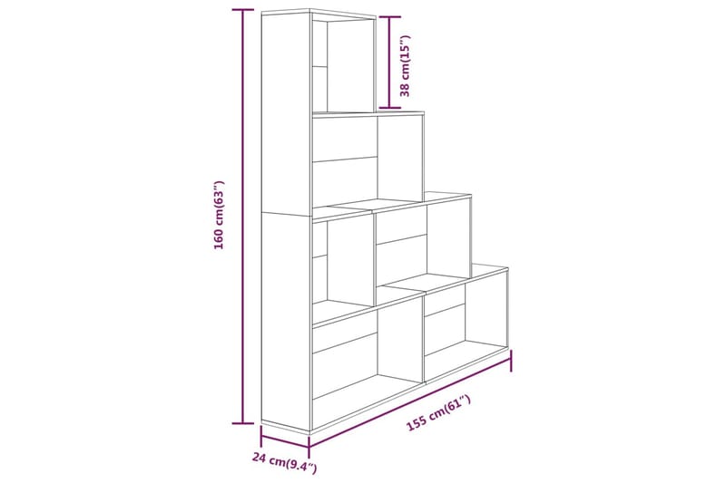 beBasic bogreol 155x24x160 cm røget egetræsfarve - Brun - Bogreol