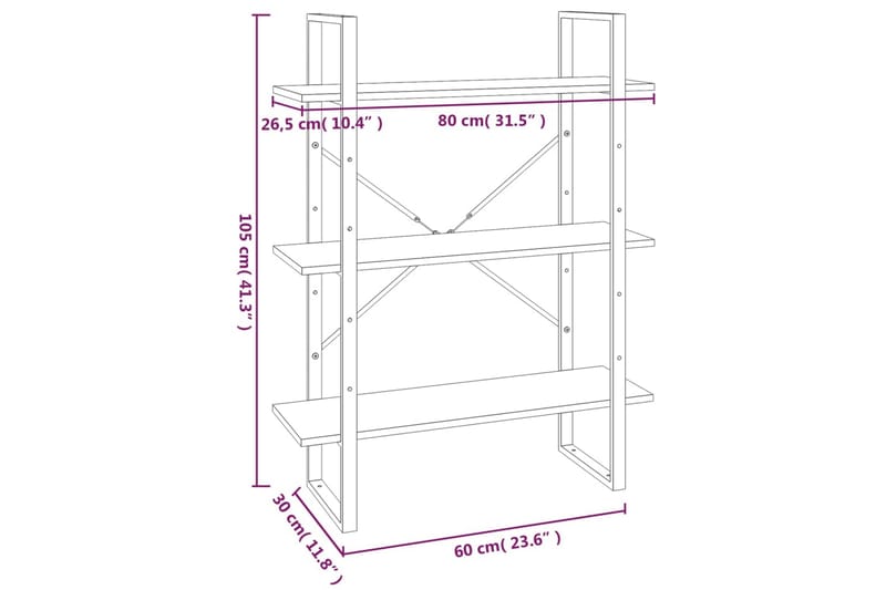 beBasic bogreol 80x30x105 cm konstrueret træ brun egetræsfarve - Brun - Bogreol