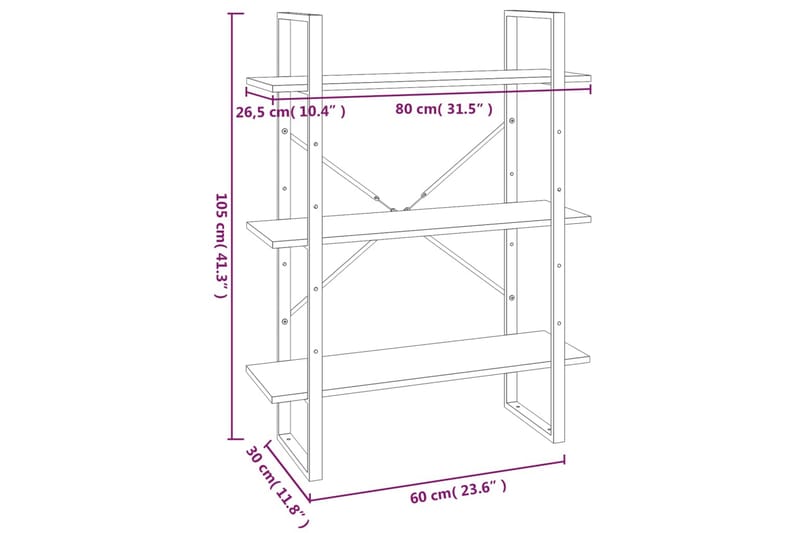 beBasic bogreol 80x30x105 cm konstrueret træ grå sonoma-eg - GrÃ¥ - Bogreol