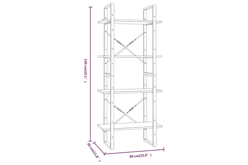 beBasic bogreol m. 4 hylder 60x30x140 cm konstrueret træ brun egetræ - Brun - Opbevaring - Hylder & Reoler - Bogreol