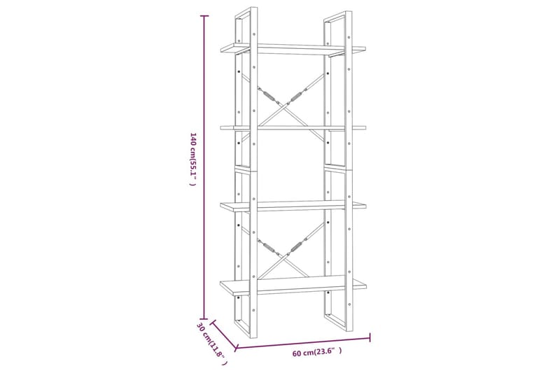 beBasic bogreol m. 4 hylder 60x30x140 cm konstrueret træ brun egetræ - Brun - Bogreol