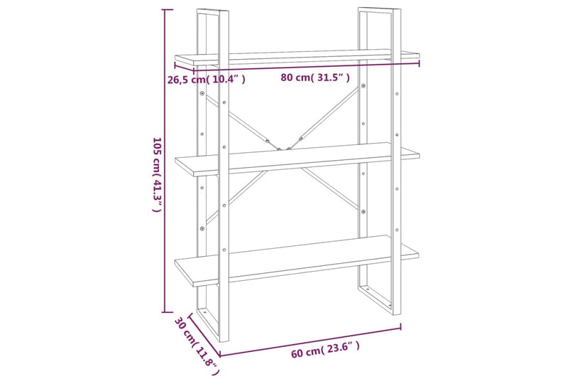 beBasic bogreol m. 5 hylder 80x30x175 cm konstrueret træ grå sonoma-eg - GrÃ¥ - Opbevaring - Hylder & Reoler - Bogreol