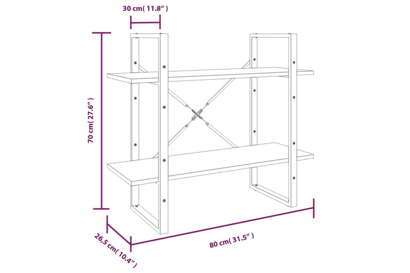 beBasic bogreol m. 5 hylder 80x30x175 cm konstrueret træ grå sonoma-eg - GrÃ¥ - Opbevaring - Hylder & Reoler - Bogreol