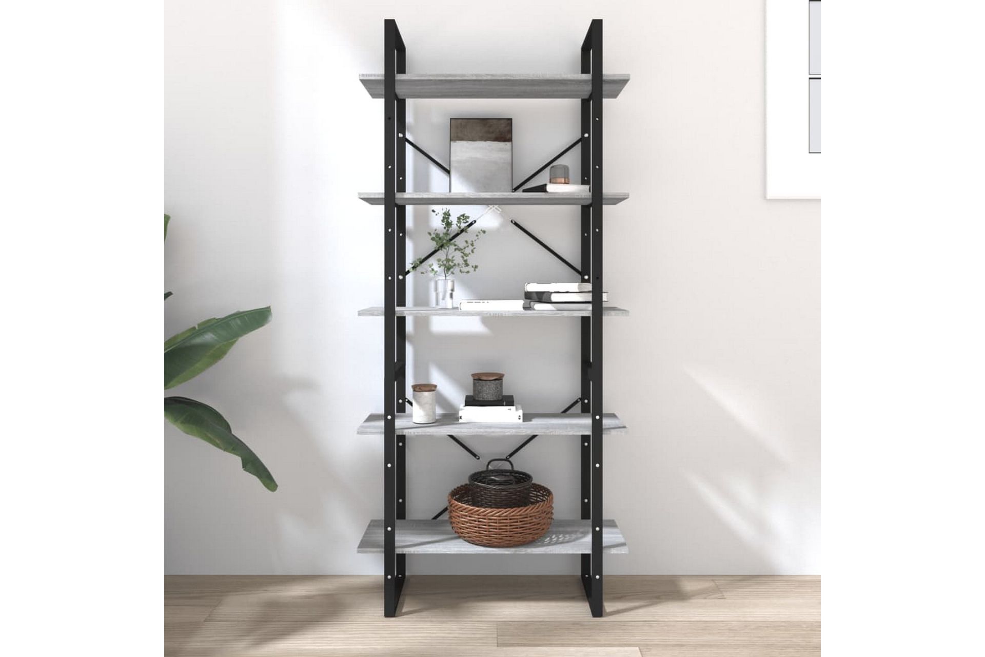beBasic bogreol m. 5 hylder 80x30x175 cm konstrueret træ grå sonoma-eg - GrÃ¥ - Opbevaring - Hylder & Reoler - Bogreol