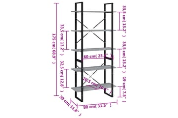 beBasic bogreol m. 5 hylder 80x30x175 cm konstrueret træ grå sonoma-eg - GrÃ¥ - Opbevaring - Hylder & Reoler - Bogreol