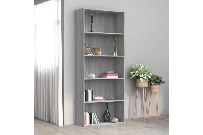 beBasic bogreol m. 5 hylder 80x30x189 cm konstrueret træ grå sonoma - GrÃ¥ - Opbevaring - Hylder & Reoler - Bogreol
