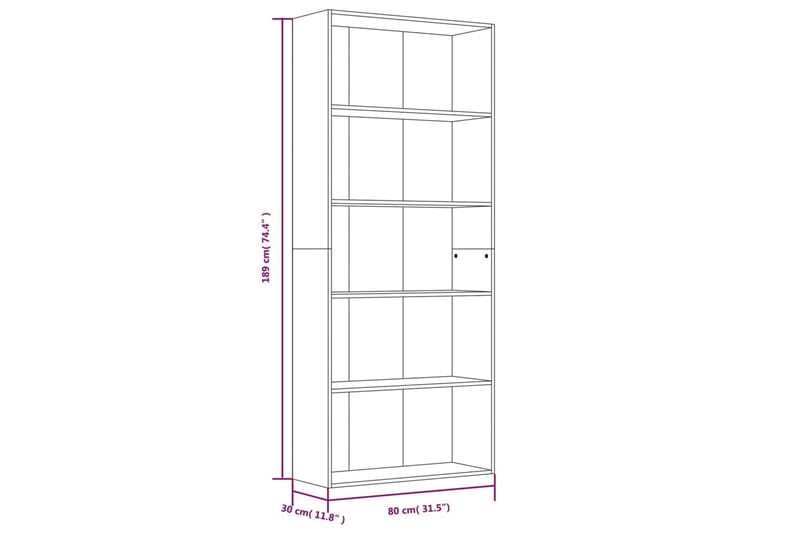 beBasic bogreol m. 5 hylder 80x30x189 cm konstrueret træ røget egetræ - Brun - Opbevaring - Hylder & Reoler - Bogreol