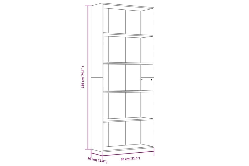 beBasic bogreol m. 5 hylder 80x30x189 cm konstrueret træ røget egetræ - Brun - Bogreol