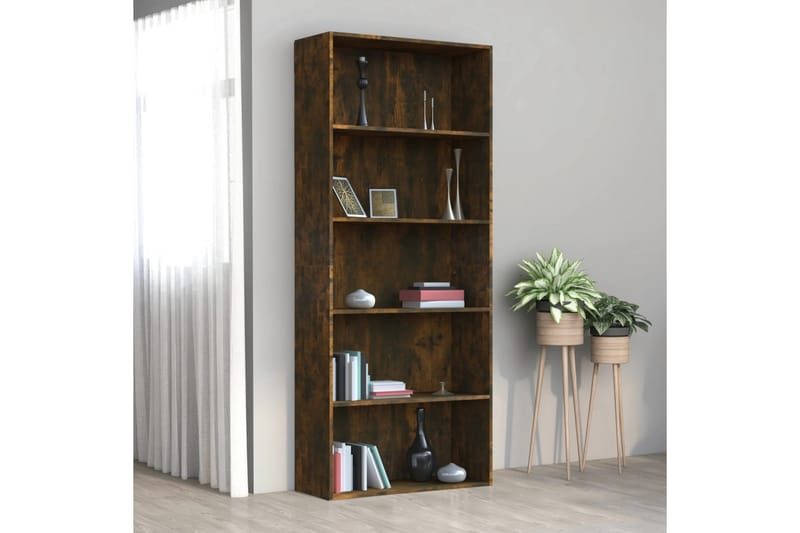 beBasic bogreol m. 5 hylder 80x30x189 cm konstrueret træ røget egetræ - Brun - Opbevaring - Hylder & Reoler - Bogreol