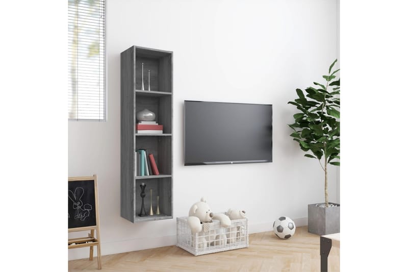 beBasic bogreol/tv-skab 143x30x36 cm konstrueret træ grå sonoma-eg - GrÃ¥ - Opbevaring - Hylder & Reoler - Bogreol