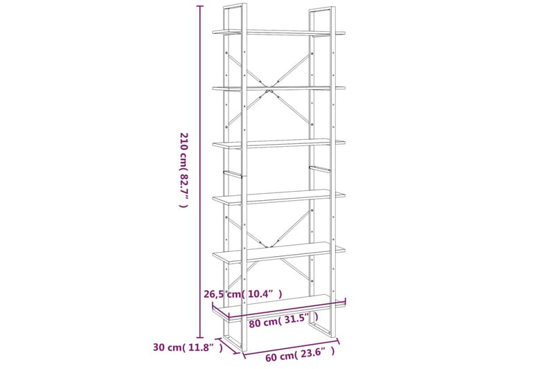 beBasic reol 80x30x210 cm konstrueret træ grå sonoma-eg - GrÃ¥ - Bogreol