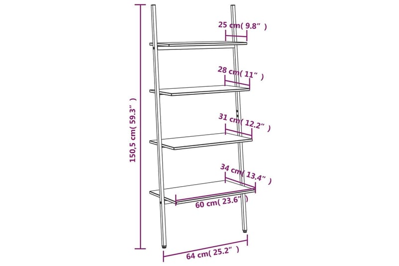 beBasic stigereol med 4 hylder 64x34x150,5 cm lysebrun og sort - Brun - Stigereol