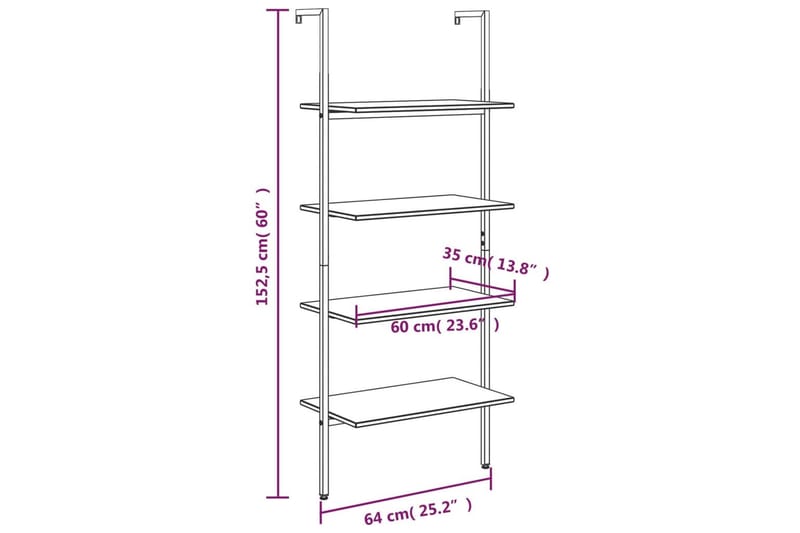 beBasic stigereol med 4 hylder 64x35x152,5 cm lysebrun og sort - Brun - Bogreol