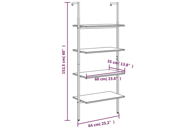 beBasic stigereol med 4 hylder 64x35x152,5 cm mørkebrun og sort - Brun - Bogreol