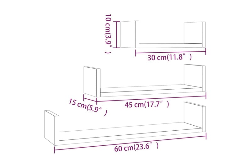 beBasic væghylder 3 stk. konstrueret træ grå sonoma-eg - GrÃ¥ - Væghylde & vægreol