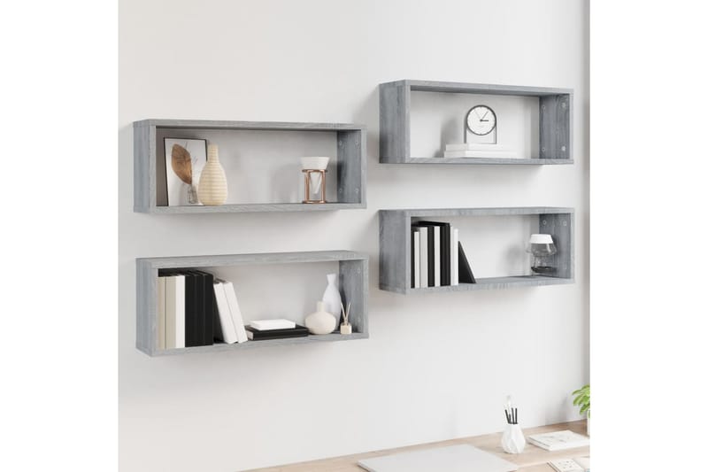beBasic væghylder 4 stk. 60x15x23 cm konstrueret træ grå sonoma-eg - GrÃ¥ - Opbevaring - Hylder & Reoler - Væghylde & vægreol