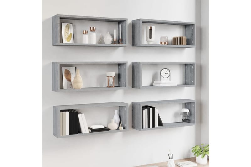 beBasic væghylder 6 stk. 60x15x23 cm konstrueret træ grå sonoma-eg - GrÃ¥ - Opbevaring - Hylder & Reoler - Væghylde & vægreol