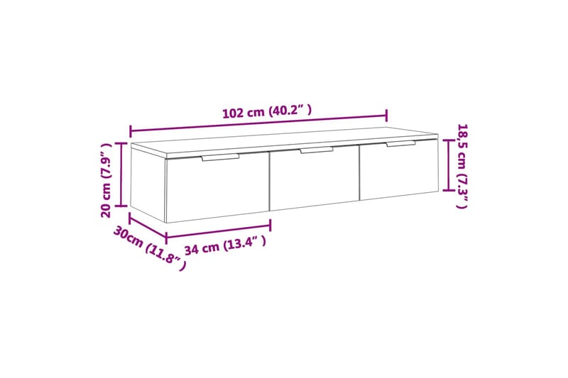 beBasic vægskab 102x30x20 cm konstrueret træ brun egetræsfarve - Brun - Væghylde & vægreol