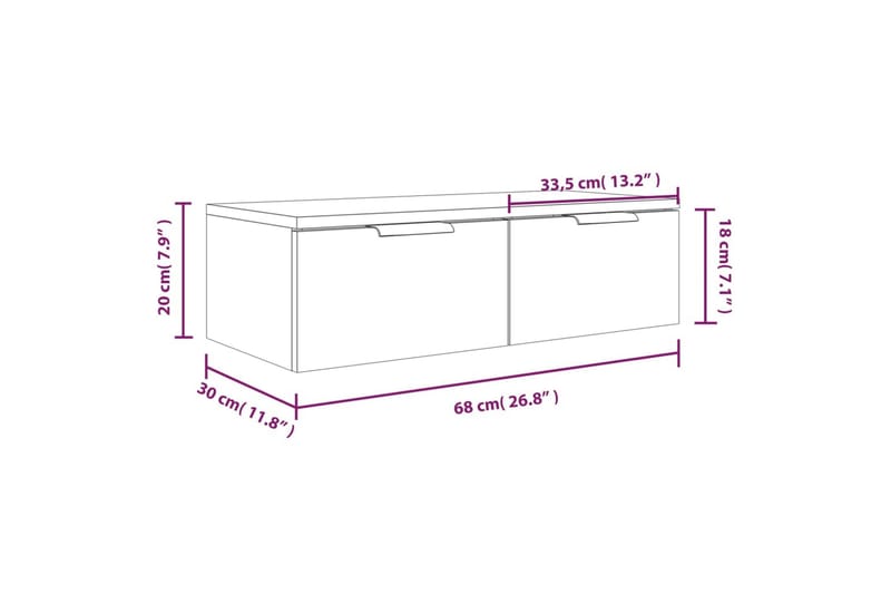 beBasic vægskab 68x30x20 cm konstrueret træ brun egetræsfarve - Brun - Væghylde & vægreol