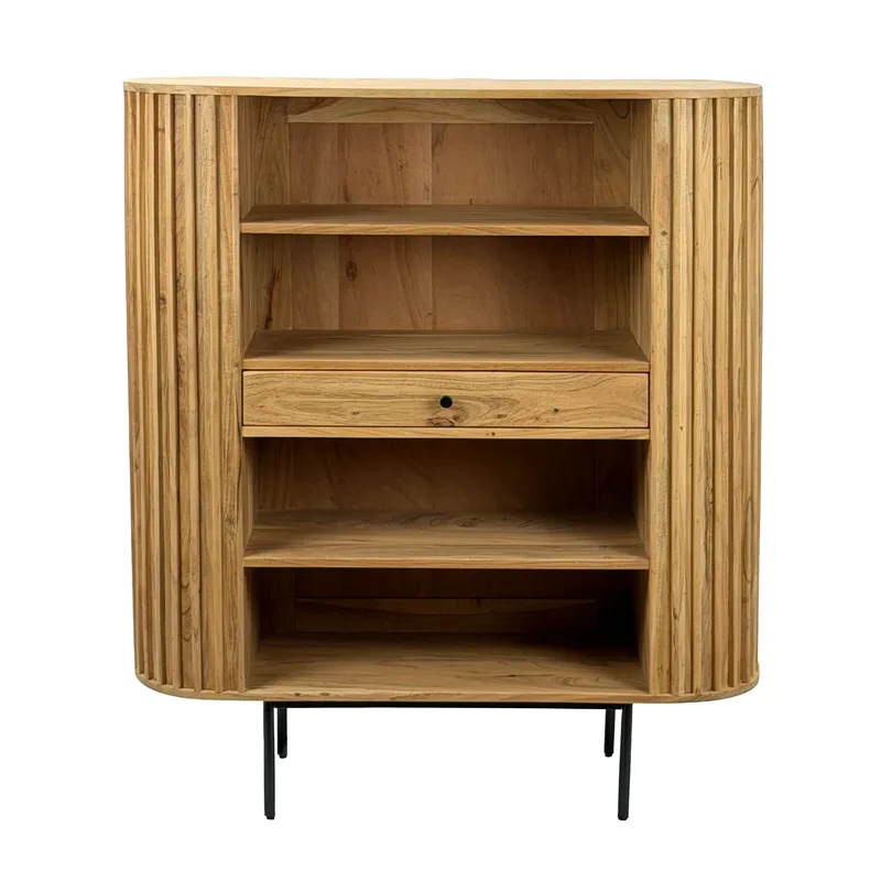 Belilo Bogreol 105 cm Ribbedesign, naturlig varm honningbrun og sort