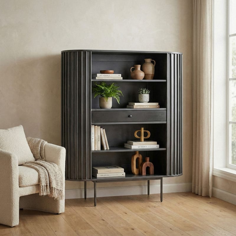 Belilo Bogreol 105 cm Ribbedesign - sort - Opbevaring - Hylder & Reoler - Bogreol