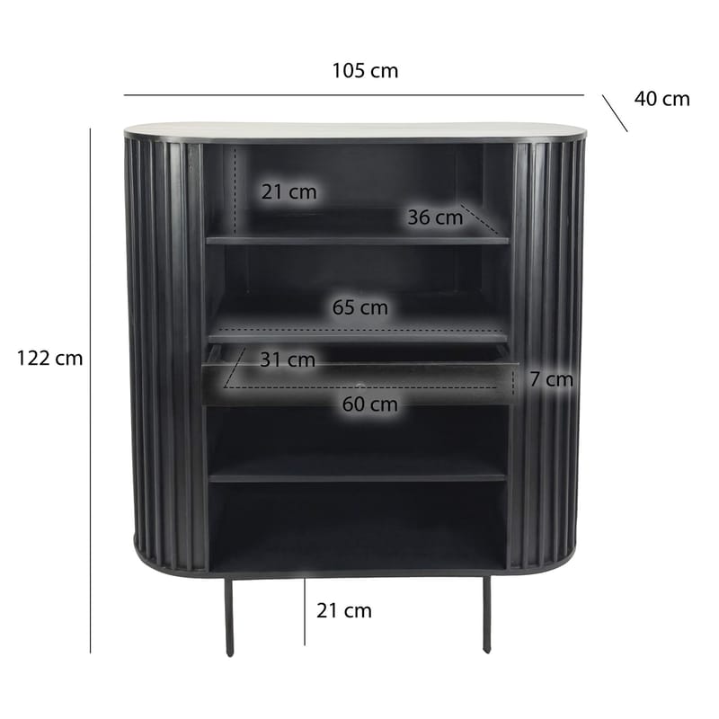 Belilo Bogreol 105 cm Ribbedesign - sort - Opbevaring - Hylder & Reoler - Bogreol