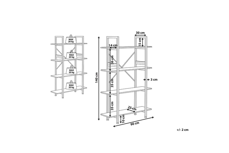 Alvaston Reol 90x30 cm - Mørkt Træ/Sort - Bogreol