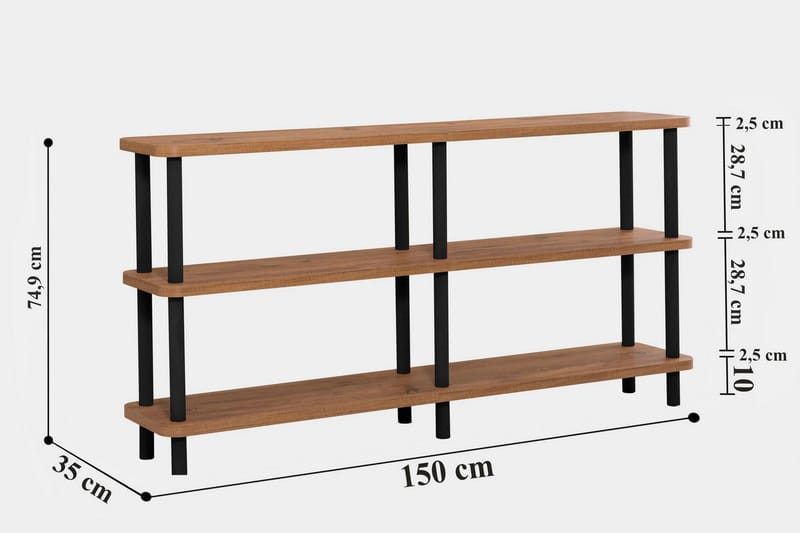 Andifli Bogreol 150x74,9 cm - Sort - Opbevaring - Hylder & Reoler - Bogreol