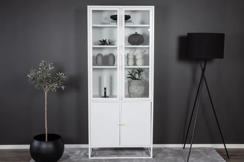 Bakal Bogreol med Låger 80 cm i Glas og Metal - Hvid - Opbevaring - Hylder & Reoler - Bogreol