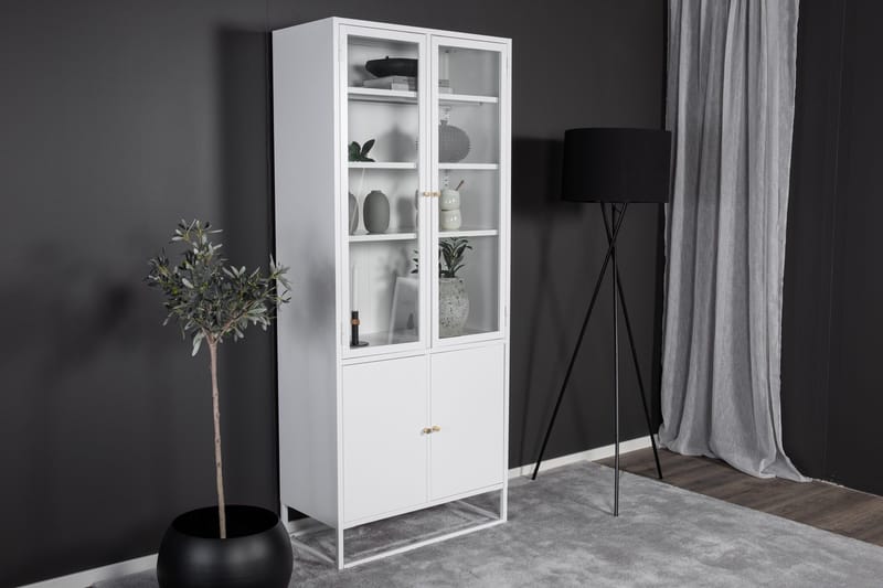 Bakal Bogreol med Låger 80 cm i Glas og Metal - Hvid - Opbevaring - Hylder & Reoler - Bogreol
