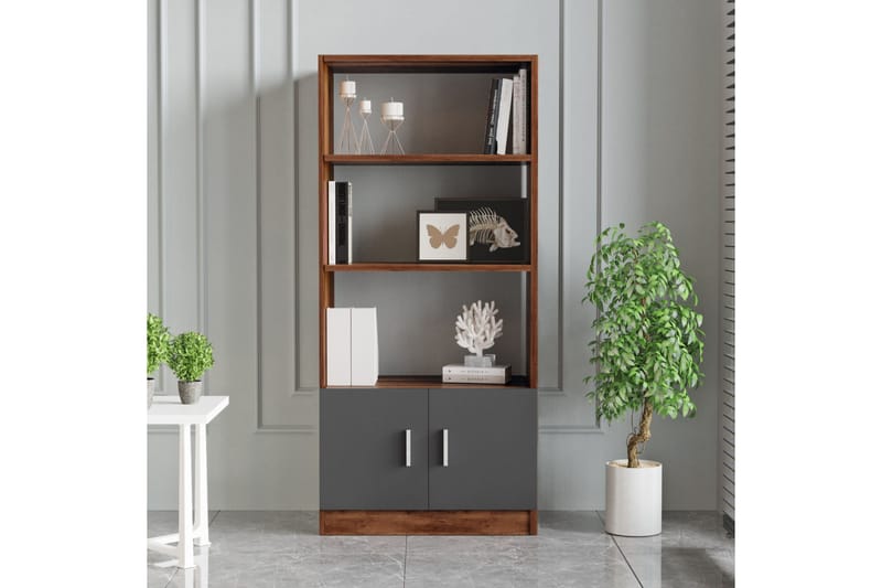 Barrock Bogreol 63,6 cm i Træ med Teaklook - Teak|Antracit - Opbevaring - Hylder & Reoler - Bogreol