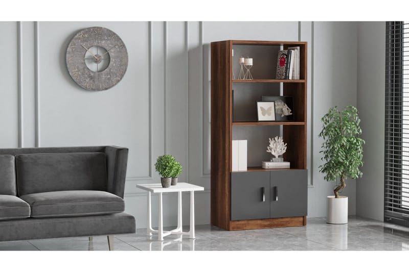 Barrock Bogreol 63,6 cm i Træ med Teaklook - Teak|Antracit - Opbevaring - Hylder & Reoler - Bogreol