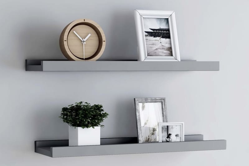 billedhylder 2 stk. 60x9x3 cm MDF grå - Grå - Opbevaring - Hylder & Reoler - Bogreol - Bogliste