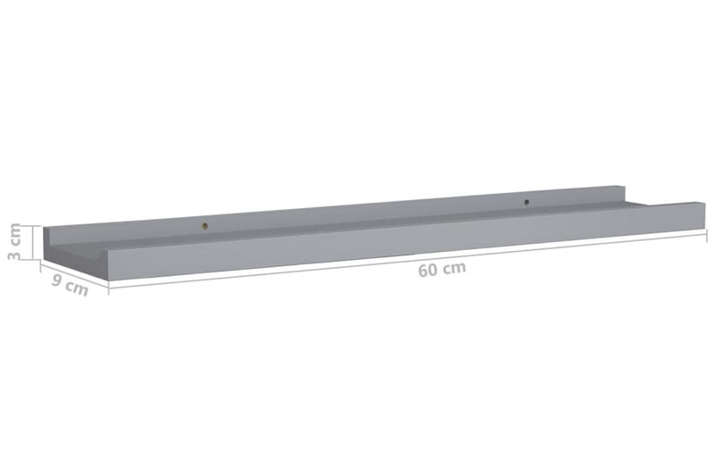 billedhylder 2 stk. 60x9x3 cm MDF grå - Grå - Opbevaring - Hylder & Reoler - Bogreol - Bogliste