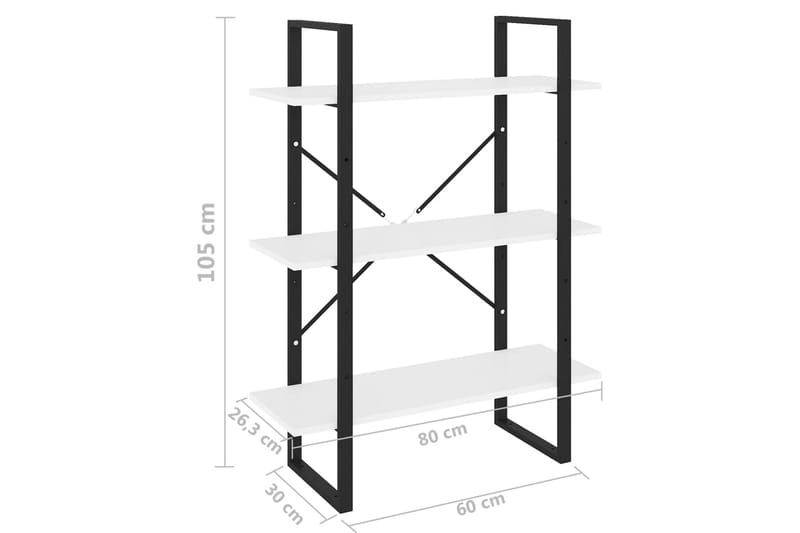 bogreol 80x30x105 cm spånplade hvid - Sort - Bogreol