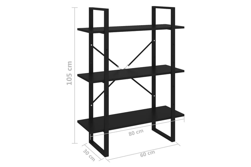 bogreol 80x30x105 cm spånplade sort - Sort - Bogreol