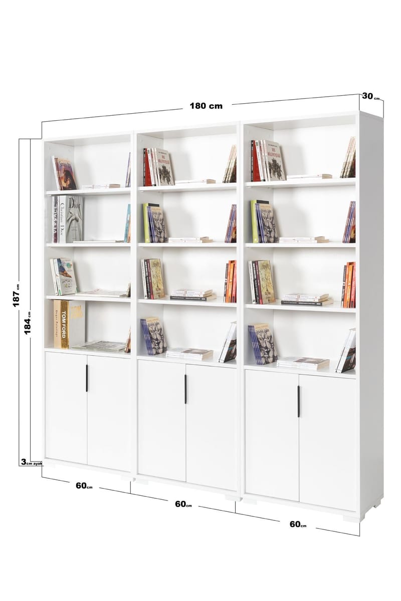 Bogreol Hanah Home Evora Wide (180 x 187 x 30 cm) Hvid - Hvid - Opbevaring - Hylder & Reoler - Bogreol