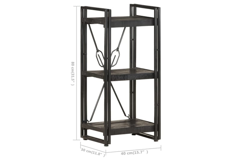 bogreol m. 3 hylder 40x30x80 cm massivt mangotræ sort - Sort - Opbevaring - Hylder & Reoler - Bogreol