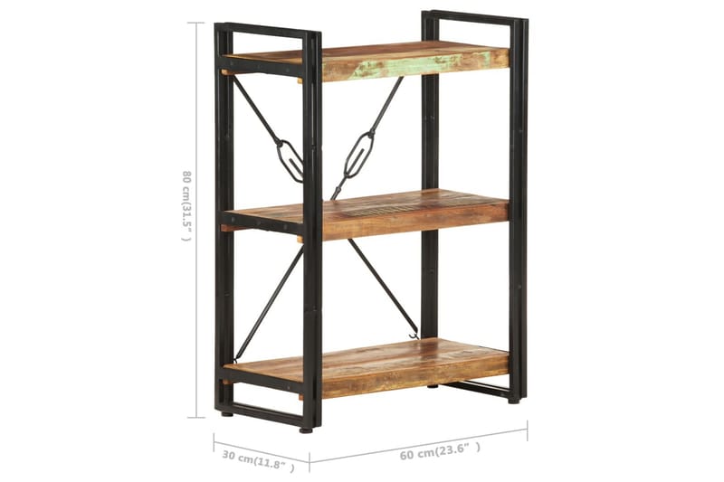 bogreol m. 3 hylder 60x30x80 cm massivt genbrugstræ - Flerfarvet - Opbevaring - Hylder & Reoler - Bogreol