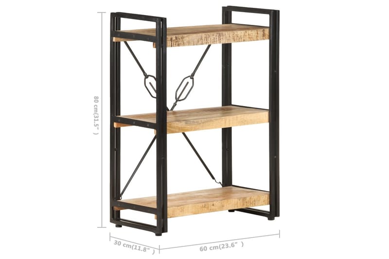 bogreol m. 3 hylder 60x30x80 cm massivt mangotræ - Brun - Opbevaring - Hylder & Reoler - Bogreol