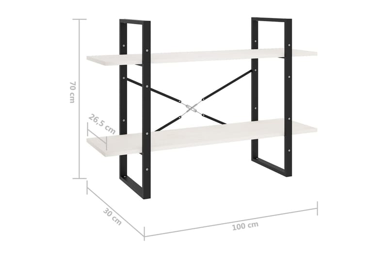 bogreol med 2 hylder 100x30x70 cm massivt fyrretræ hvid - Hvid - Bogreol