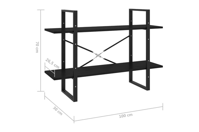 bogreol med 2 hylder 100x30x70 cm massivt fyrretræ sort - Sort - Bogreol