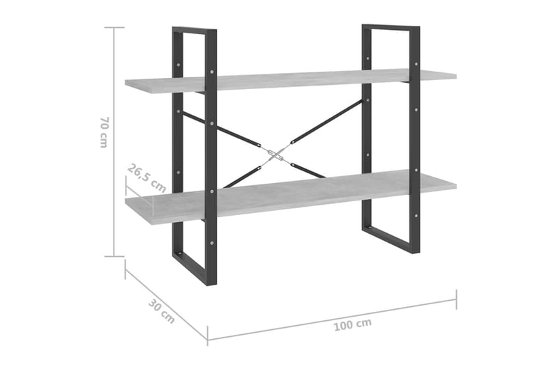 bogreol med 2 hylder 100x30x70 cm spånplade betongrå - Grå - Bogreol